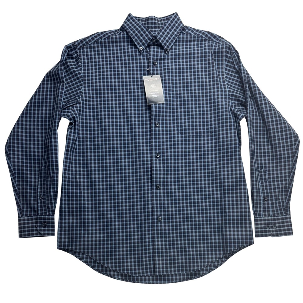 Roundtree & Yorke Mens Button Down Shirt M Gingham Check Silky Finish‎ Cotton
